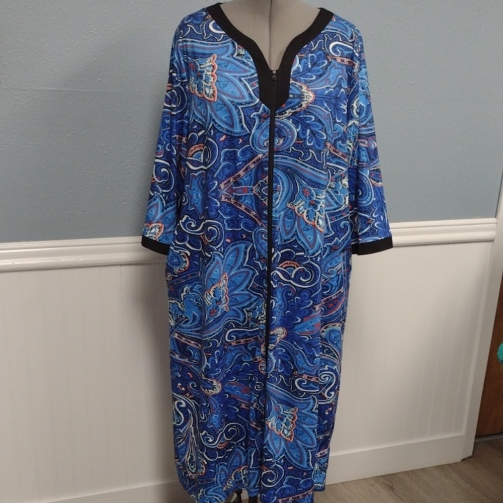PITINAN Blue Midi Home Dress, With Zipper And Hidden Side Pockets.